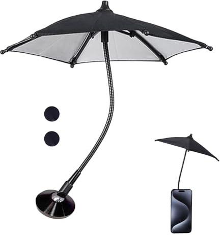Phone Umbrella for Sun, Magnetic Phone Sun Shade Shield Umbrella, 360° Flexible Phone Umbrella Suction Cup Stand, Outdoor Anti-Reflective Special Cell Phone Umbrella (Black)