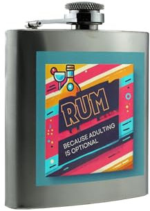 Flasque à rhum colorée de style rétro – Motif « Rum Because Adulting is Optional » (hip-ds23-optionalrg)