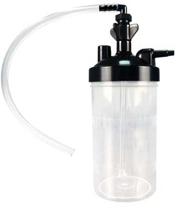 Oxygen Humidifier Bottle for 1 pk & Right Angle Bottle Elbow & 12'' Adapter Tubing -Lightweight Portable Plastic