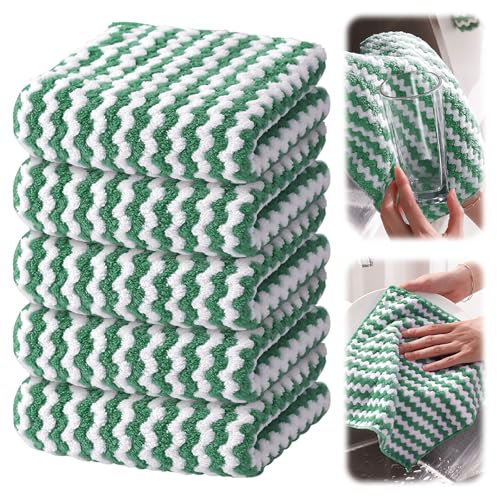 Lot de 12 chiffons de nettoyage en microfibre ; torchon à vaisselle ; tampon à récurer ; chiffon de cuisine ; chiffon de cuisine ; chiffon de voiture ; chiffon de nettoyage pour vitres (vert, 76,2 x