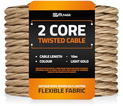 DC Voltage 10m 2 Core Twisted Cable Flexible Lamp Cord, 32.8ft Vintage Light Flex Cable DIY Lamps Electrical Appliance Wire Twisted Fabric Electrical Wire (Light Gold)