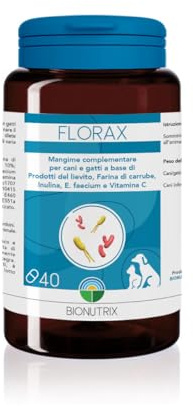 FLORAX | Probiotico per Cane e Gatto | 40 CPR Appetibili | Alto Dosaggio | Integratore Alimentare | Ripristino Flora Intestinale | MOS, E.faecium, Farina di Carrube, Inulina e Vitamina C | BioNutrix ®