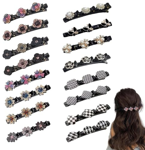 16 Stück Haarspange mit funkelnden Kristallsteinen,BetterJonny Kolibri Haarspange mit Kristallblume und 3 Clips Kolibri für Frauen Mädchen