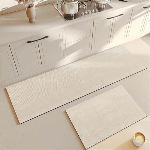 Highdi Küchenläufer, Modernes Design Saugfähig Läufer Flu Teppich Küche Flur Teppich Läufer, Diatomeenerde Teppich Küche, Küchenteppich Waschbar rutschfest, für Küche, Flur (60x150cm,Beige 2)