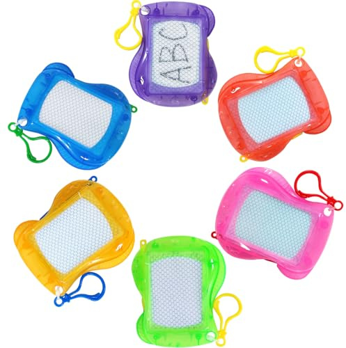 Silkwish 12 Stück Mini Maltafel Zaubertafel mit Schlüsselanhänger - Magnetische Zaubertafeln Reisegröße - Magnetisches Zeichenbrett für Kinder 2 3 4 5 6 Jahre - Blau, Pink, Grün, Gelb, Lila