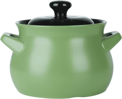 OOMRNV Olla de cerámica Antiadherente para cocinar, ollas Grandes, cazuela con Tapa, Tapa de Doble asa, sopera de cerámica Pura, Plato Redondo de cerámica Blanca, cazuela/cazuela de Barro, Verde, 3