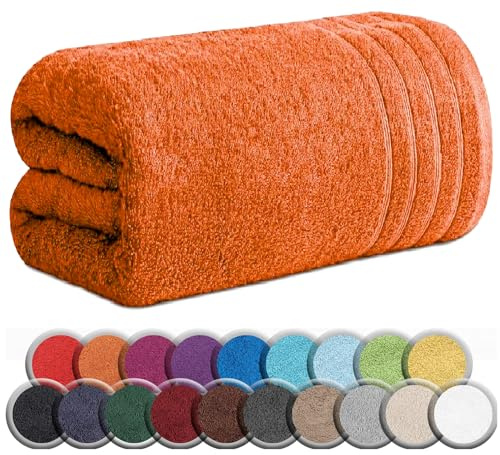 TEXTILESY Extra Large Super Jumbo Bath Sheet 100 x 200 cm-600 GSM Luxury 100% Egyptian Combed Cotton Big Towels Soft Hotel Quality XXL Bath Sheets (Orange)