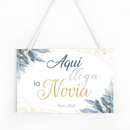 Cartel Personalizado Aquí Viene la Novia para Pajes CELESTRA - Madera blanca o pino - Cartel Niños Boda - cartel Damitos Boda Personalizado