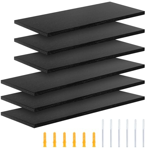 FAAING 6er Set Schwebende Wandregal Holz Schwarz, 30cm und 40cm Wandhalterung Wandregal Schwarz Schweberegal mit Schrauben, Schwarze Regale Wand für Wohnzimmer, Küche, Schlafzimmer, Büro