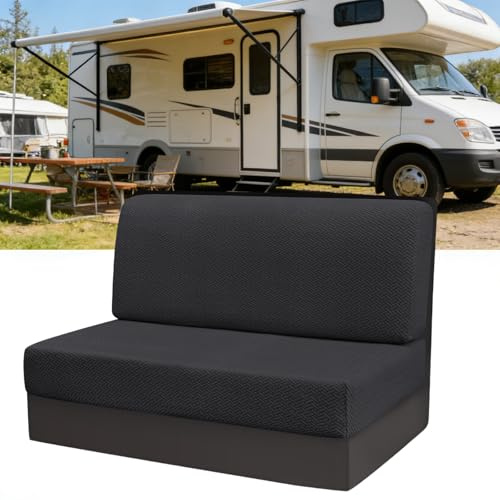 Eysbiy Copridivano per Camper, 1 set (2 pezzi) Jacquard Copricuscini Elasticizzati per Camper Lavabile Fodere Cuscini Dinette RV Coprisedili per Caravan Coprischienale e Copripanca (Nero)