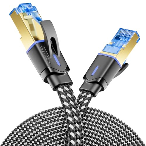 deleyCON 3,0m Cable de Red Plano CAT8 en Nylon - Conductores de Cobre, 40 Gbps, Apantallado S/FTP, con Conectores RJ45, Compatible con CAT8, CAT7 y CAT6 para Instalaciones Ethernet - Negro | Gigabit Ethernet LAN Cable, conductor de cobre, cable plano, cable de conexión, cable RJ45 para CAT8, CAT7, CAT6