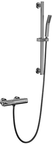 Bath Faucet Thermostat with Shower Faucet Wall Mounted Waterfall Spout Bath Faucet Brass Mixer Bathtub Thermostat, Grey
