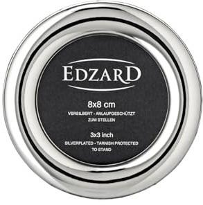 EDZARD Mini-Bilderrahmen Kreis für Foto 8x8 cm, edel versilbert, anlaufgeschützt, mit Samtrücken, Fotorahmen zum Stellen