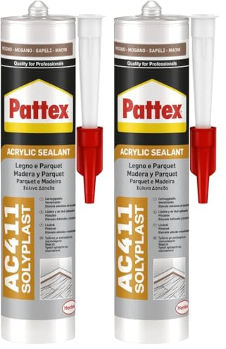 Pattex Sigillante Multiuso Acrilico AC411, Silicone per Legno, Ottimo per Sigillatura di Legno, Parquet, Armadi, Infissi, Zoccolini, Verniciabile, Colore Mogano, Cartuccia da 300 ml (Confezione da 2)
