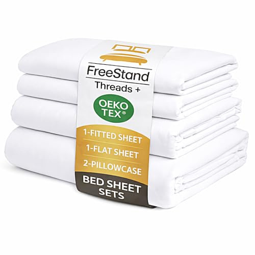 Threads+ 1 Pack Queen Sheet Set, 4 Pieces, 100 GSM Microfiber, 1 Flat Sheet (90x102) 1 Fitted Sheet (60x80) 2 Pillowcases, Soft, Wrinkle-Resistant, Deep Pockets Threads Plus