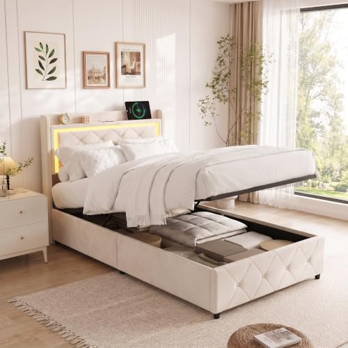 Bett mit Stauraum 90x200,Bettgestell Einzelbett,Hydraulisch Stauraumbett | Aufklappbett 90x200,Gästebett,Jugendbett für kleines Zimmer,Bett für Jugendzimmer ohne Matratze