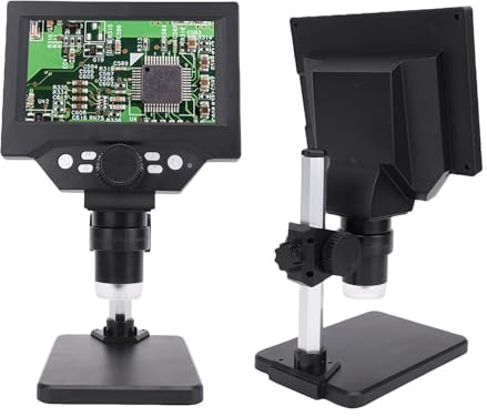 Tbest Microscopio Electrónico Digital con Aumento de 1000X, Pantalla HD de 5,5 Pulgadas con 8 Luces LED, Soporte Ajustable, para Transferencia de Imágenes en Tiempo Real de PC