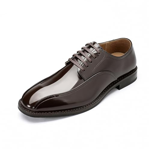 YFFUSHI Chaussures Hommes de Ville en Cuir Verni Derby pour Mariage | Bouts Ronds, à Lacets, Brillante, Simili-Cuir, Habillées, Élégants, Style Raffiné, Derbys Affaires, Gala, Soirée, Fête