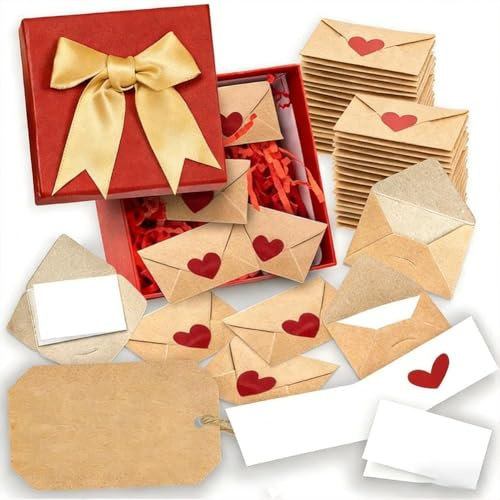 DIY Love Notes Box, Mini Blanko Karten & Umschläge für Sie und Ihn, Valentinstag Liebeskarten mit Herzaufklebern, Romantische Geschenke für Freund Freundin Ehemann Ehefrau Partyzubehör