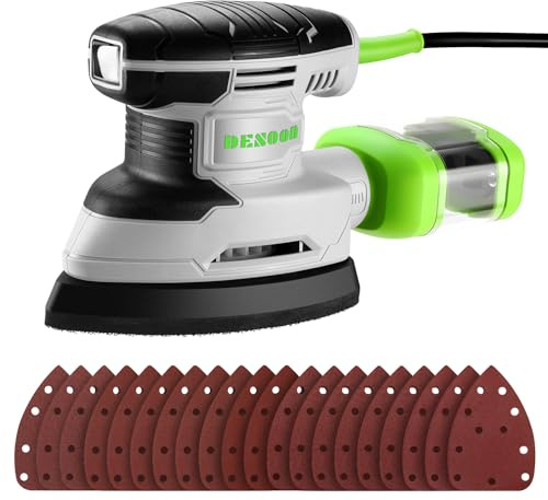 Slipmaskin med sug för trä deltaslip: DESOON trekantig slipmaskin 13 000 RPM 180 W med 20 slippapper – perfekt för slipning, polering, borttagning, träverkstad gör-det-själv