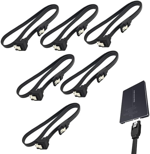 Noenaeni 6PCS SATA Cable III, 90 Degree Right Angle SATA III 6.0 Gbps Cables with Locking Latch, Hard Drive Cable, SATA Power Cable for SATA HDD, SSD, CD Driver, CD Writer(Black, 40cm)