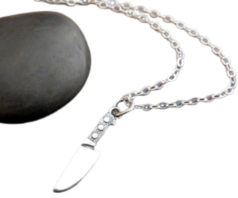 Collier couteau de chef en argent sterling 925. Ustensile de cuisine. Breloque pour cuisinier français. Passionné de pâtisserie. Mini couteau de chef | Chaîne de 45 cm | Plaqué argent | WW_PNK_02658
