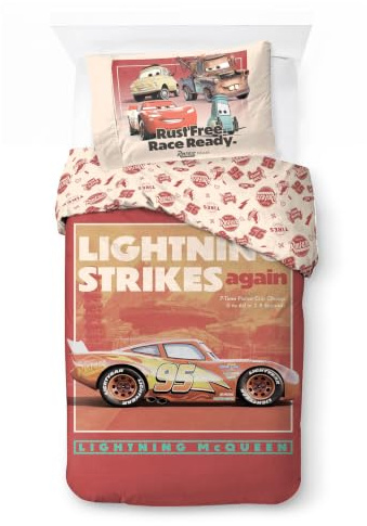 Jay Franco Children's Disney Cars Single Duvet Cover Set – 100% Cotton Super Soft Bedding with Pillowcase, Official Licensed Product, Crimson, 2 Piece Set
