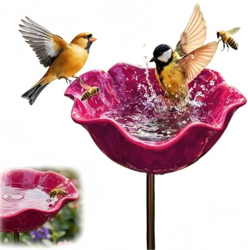 OKMIJN Bain D’Oiseaux Mangeoire & Abreuvoir pour Oiseaux Forme de Fleur | Bain pour Oiseaux, Deco Jardin Exterieur, Mangeoire Oiseaux d'Extérieur avec Socle, pour Oiseaux et Abeilles