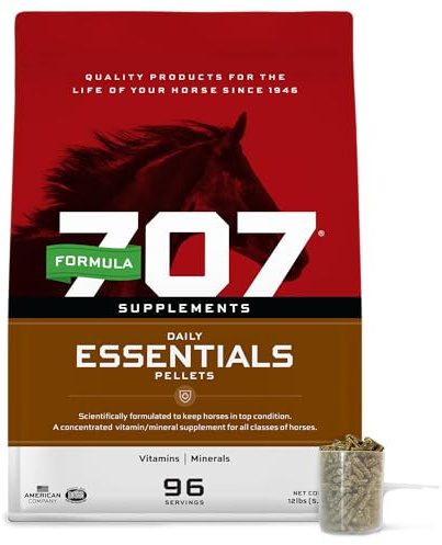 Formula 707 Daily Essentials Ration Balancer Supplement for Horses, 12 lb Bag – 96 Servings – Concentrated Complete Vitamin & Mineral Pellet
