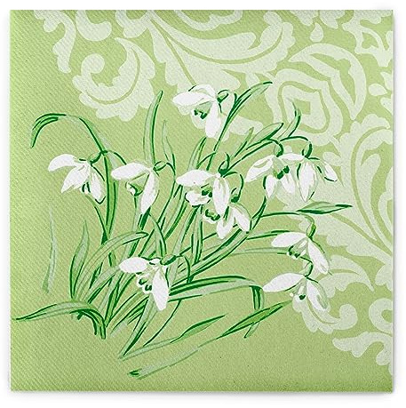 Sovie HORECA Serviette Melanie Airlaid-Servietten - 40x40 cm - hochwertige Einweg-Servietten extrem saugstark & stoffähnlich mit Schneeglöckchen - 50 Stück