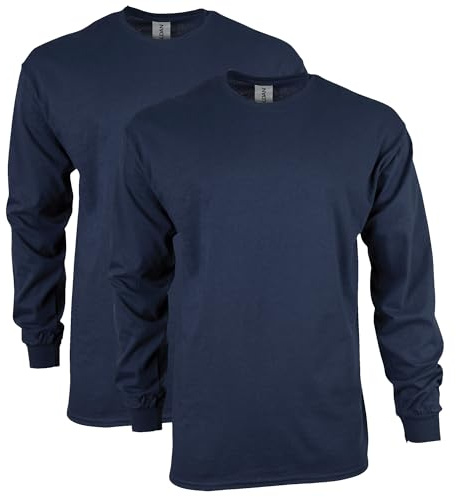 Gildan Men's Ultra Cotton Long Sleeve T-Shirt, Style G2400, Multipack, Navy (2-Pack), Large