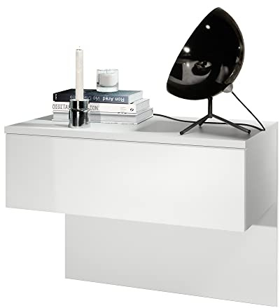 Vladon Nachttisch Sleep, Made in Germany, Nachttischschrank mit Schublade zur Wandmontage, Weiß matt/Weiß matt (60 x 46 x 35 cm)