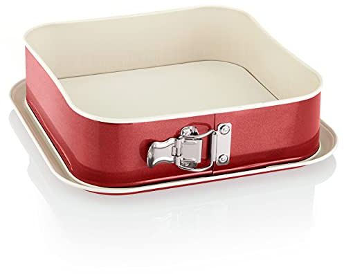 Grizzly Springform, viereckige Backform 24x24 cm, Rot-Creme, mit Auslaufschutz, Antihaftbeschichtet, hohe, quadratische Kuchenform