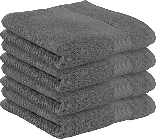 Erwin Müller Duschtuch 4er-Pack, Serie Sindelfingen, 100% Baumwolle anthrazit Größe 70x140 cm - Kochfest und trocknergeeignet, praktisch durch beidseitige Schlaufen zum Aufhängen