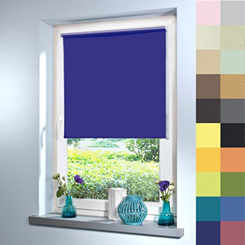Sun World Tageslicht Rollo nach Maß, Blickdicht, hochqualitative Wertarbeit, alle Größen, für Fenster und Türen, Rollo nach Maß, Klemmfix ohne Bohren (250cm Höhe x 65cm Breite/Dunkelblau)