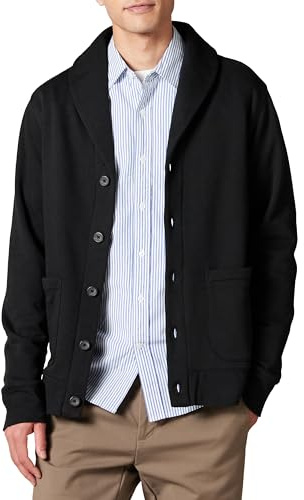 Amazon Essentials Cardigan à Manches Longues et Col Châle, en Molleton Homme, Noir, XL