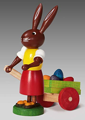 Rudolphs Schatzkiste Osterdekoration Osterhäsin mit Eierkarre Höhe 9cm NEU Osterdeko Osterhasenfigur Ostern Korb Osterei Frühling Erzgebirge Seiffen Hase Blumen