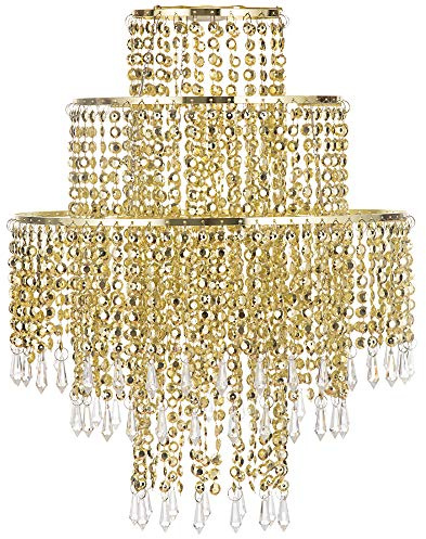 Waneway Pantalla de Lámpara para Lámpara Colgante de Techo, Pantalla de Cristal de Fácil Ajuste para Decoración de Dormitorio, Sala de Estar, Pasillo, Boda o Fiesta, Diámetro 32 cm, 3 Niveles, Dorado