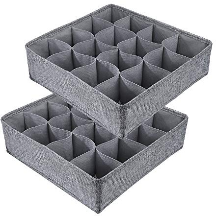 MaoXinTek Aufbewahrungsbox für Unterwäsche, Schublade Organizer Kleiderschrankschubladen Divider Collapsible für Socken, BHS, Panties und Krawatten, 2 Stück (32 Cells/Grau)