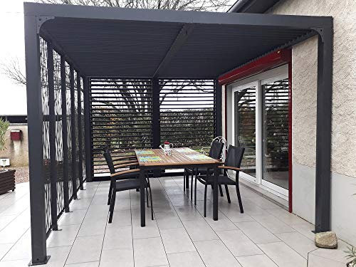 Pergola Pavillon bioklimatischer Wald aus Aluminium mit beweglichen Sichtschutz und festen Seiten, Maße 360 x 300 x 219 H