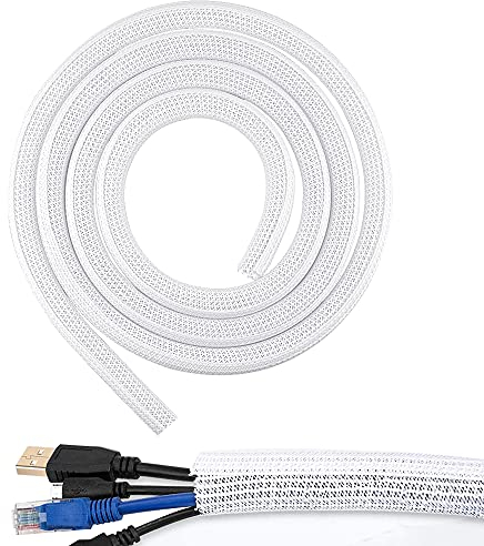 VCRANONR Guaina Cavi 3M*16MM Raccogli Cavi in PET Manicotto per Cavo Intrecciato Espandibile Guaina Cavi Self-closing Flessibile Organizzatore Cavi per TV Computer Audio Manicotti Protezione, Bianco