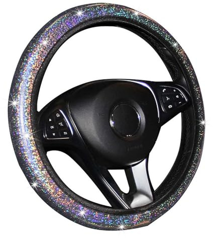 Duories Lenkradbezug Glitzer, Bling Bling Lenkradabdeckung Universal, Rutschfest, Shiny, Bunt, Auto Lenkradhülle, Lenkrad Abdeckung, Lenkradschoner, Auto-Dekorzubehör, Silber, 38 cm