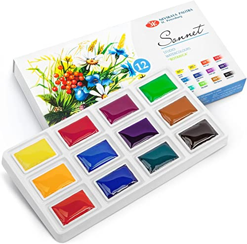 Sonnet Set de Peinture Aquarelle 12 Aquarelles pour la Florale et Botanique | Fabriqué par Nevskaya Palitra
