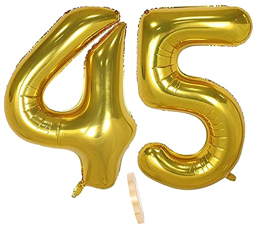 2 Ballons Numéro 45, Ballon 45 Ans Anniversaire Or XXXL 100cm Gold Géant Ballon Figurines Gonflable Hélium Feuille Chiffres Deco Pour Femme Homme La Décoration De Fête Mariage D'anniversaire