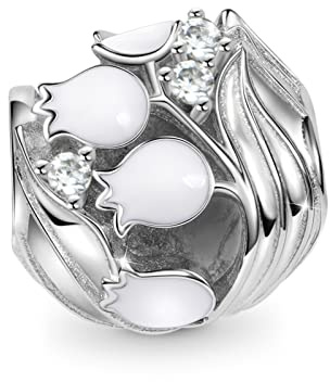 GNOCE Lily of the Valley Charm Bead 925 Sterling Silver Charm Fit Bracelet/Necklace for Women Girls Wife Daughter