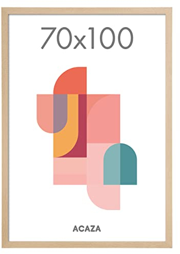 ACAZA Bilderrahmen 70x100, Helle Eiche Holz, Groß, Oak Frame Für Foto, Poster und Puzzle, Mit Plexiglas