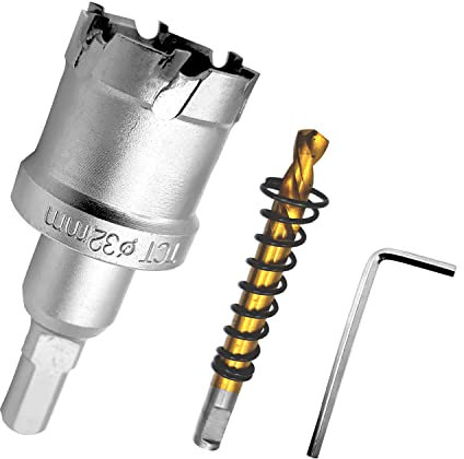 KEWAYO-Seghe a tazza in Carburo, Taglierina per Fori in Carburo, Punte da Trapano per Denti in Metallo TCT per Acciaio Inossidabile, Acciaio, Alluminio, Ferro (32MM)