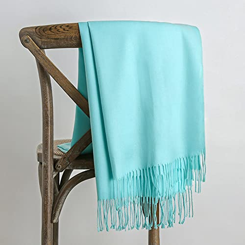 HGJH Schal, Winterschals Hellblau Weicher Warmer Schal Dicke Decke Einfarbig Quaste Kaschmir Schal Lang Groß Winterschal Trendige Stola Schals Für Damen Mädchen