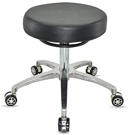 VAKON SALON - Design Rollhocker auf hochwertigen Rollen Schwarz - Höhenverstellbarer von 50 bis 65 cm - Drehhocker Arbeitshocker Praxishocker
