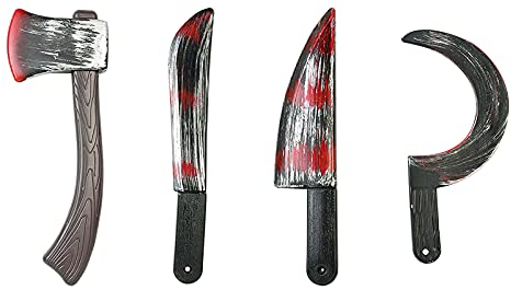 SuanQ 4Pc Falso Puntelli Sanguinanti Coltello Ascia Affilata Mannaia Falce di Ruolo Horror Giocattolo di DIY